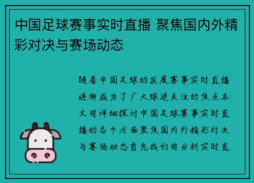 中国足球赛事实时直播 聚焦国内外精彩对决与赛场动态